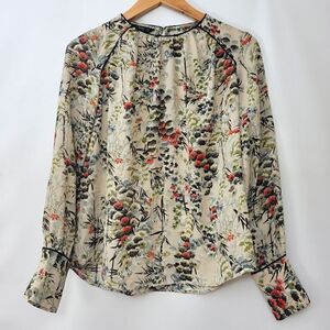 Zara Basics Japanese Style Print Long Sleeve Blouse